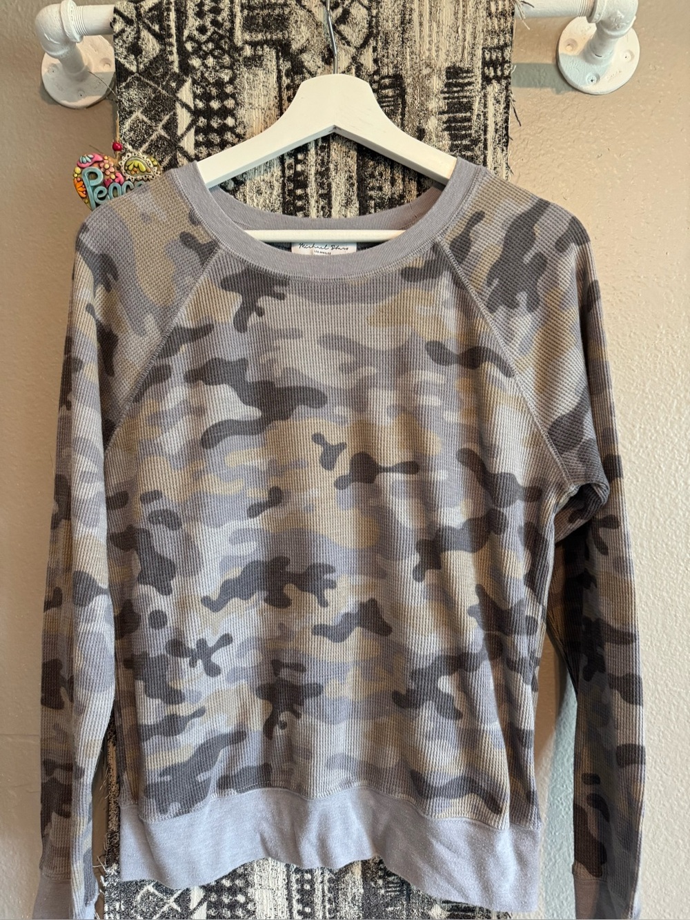 Michael Stars Olive Gray Camo Thermal Crew